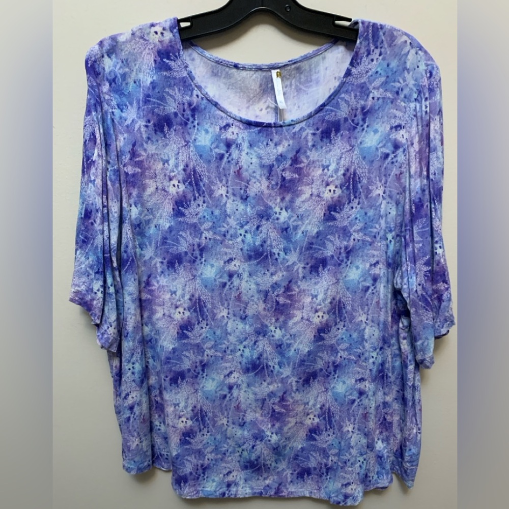 BLUE SKY Purple and White Bamboo/Linen Top